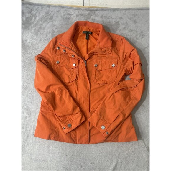 Lauren Ralph Lauren Women’s Medium Orange Utility Jacket Zip Snap Front - Picture 3 of 10